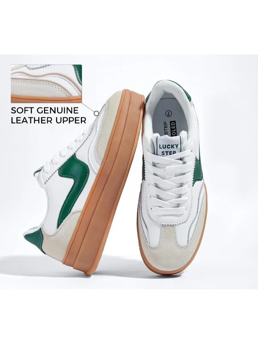 🆕Women's White Green Platform Fashion Sneakers Thick Sole Casual Walking Shoes
